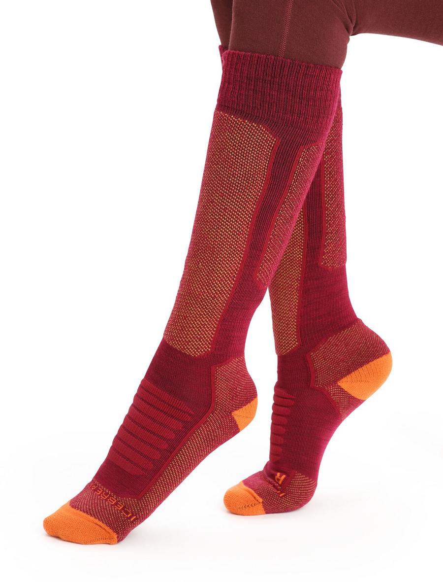 Cherry / Flash Icebreaker Merino Ski+ Medium Over the Calf Women\'s Socks | AU 1419QMAZ